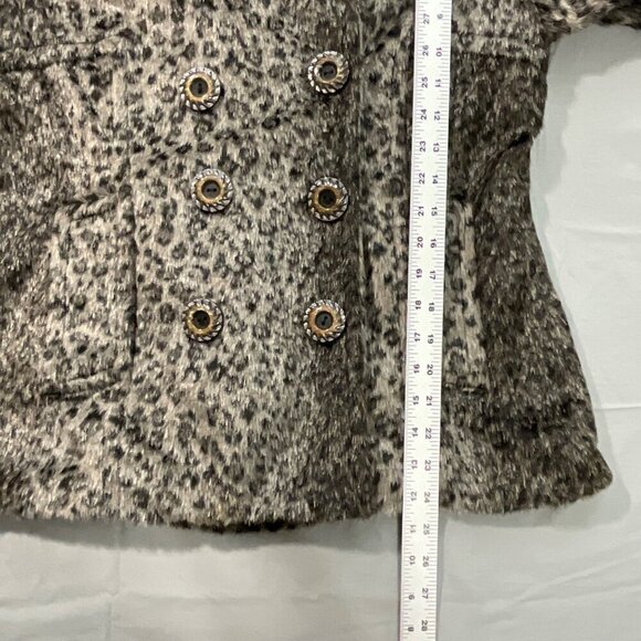 BKE Jacket Womens L Animal Print Faux Fur Gray Peacoat Double Breasted Cheetah - Picture 4 of 11